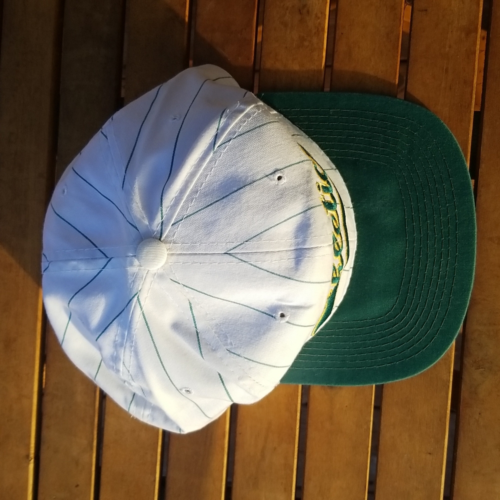 STARTER MLB Oakland Athletics Script Pin Stripe Snapback Hat Vintage Rare - Picture 7 of 11